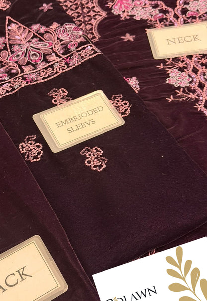 Embroidered Unstitched 3 Piece Velvet Suit  NV-NE-198 - Party Wear