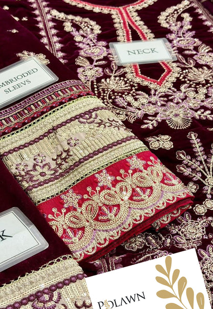 Embroidered Unstitched 3 Piece Velvet Suit ACV-VT-13 - Party Wear