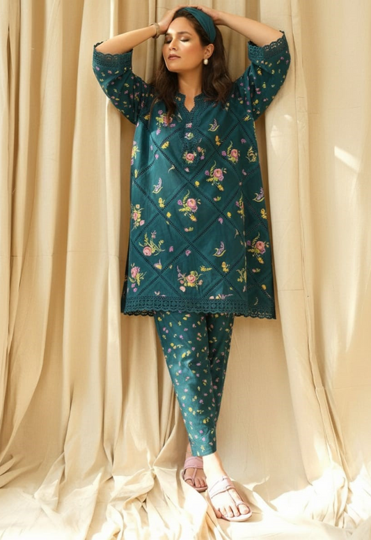 Embroidered Lawn 3 Piece Unstitched Suit FH-Flora Green - Summer Collection