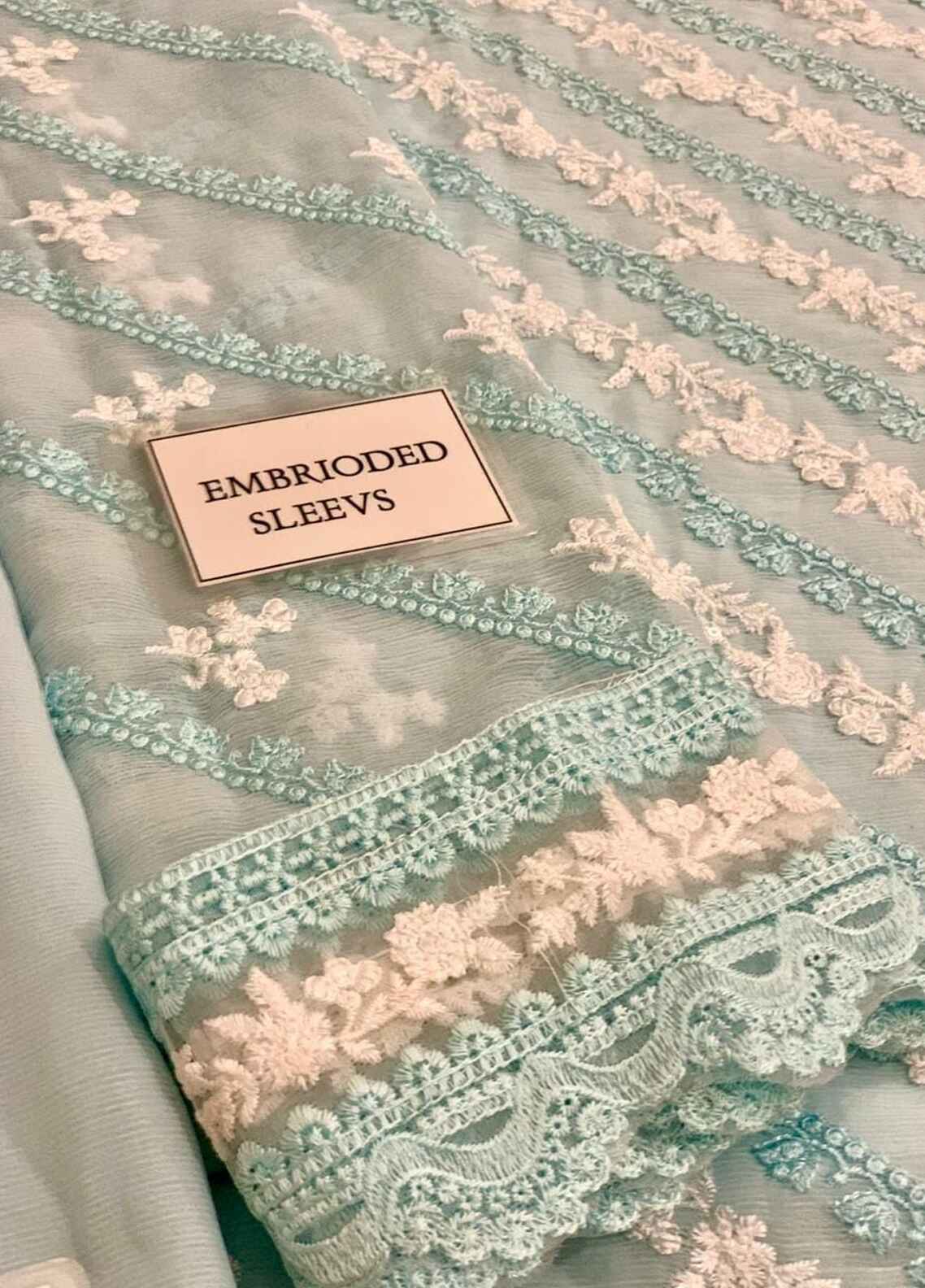 Embroidered Chiffon 3 Piece Unstitched Suit AC-Mint Glaze-24 - Party Wear