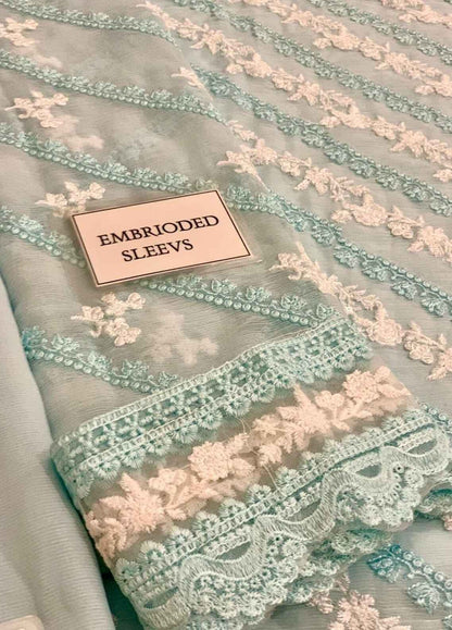 Embroidered Chiffon 3 Piece Unstitched Suit AC-Mint Glaze-24 - Party Wear