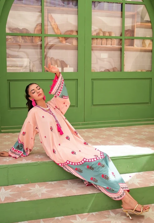 Embroidered  Charmeuse Silk/Kaftan 2 Piece Unstitched Suit MHK-MHCH-155 - Party Wear
