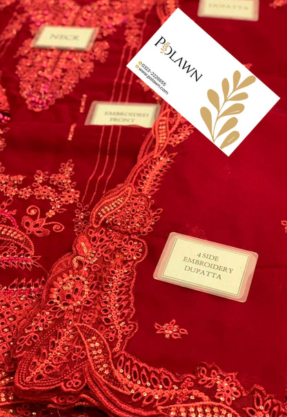 Embroidered Chiffon 3 Piece Unstitched Suit QC-WC-02 SIOFE-25 - Party Wear
