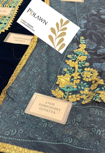 Embroidered Unstitched 3 Piece Velvet Suit IV-64-25 - Party Wear