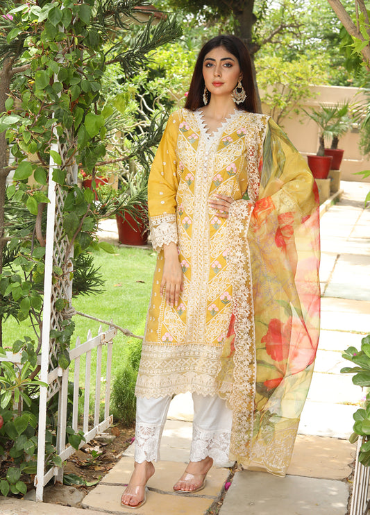 Embroidered Stitched 3 Piece Lawn Suit Design 603 Ready to Wear