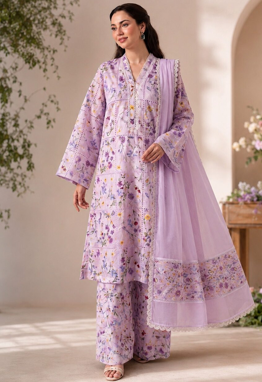 Embroidered Lawn 3 Piece Unstitched Suit CL-HU-102 - Summer Collection