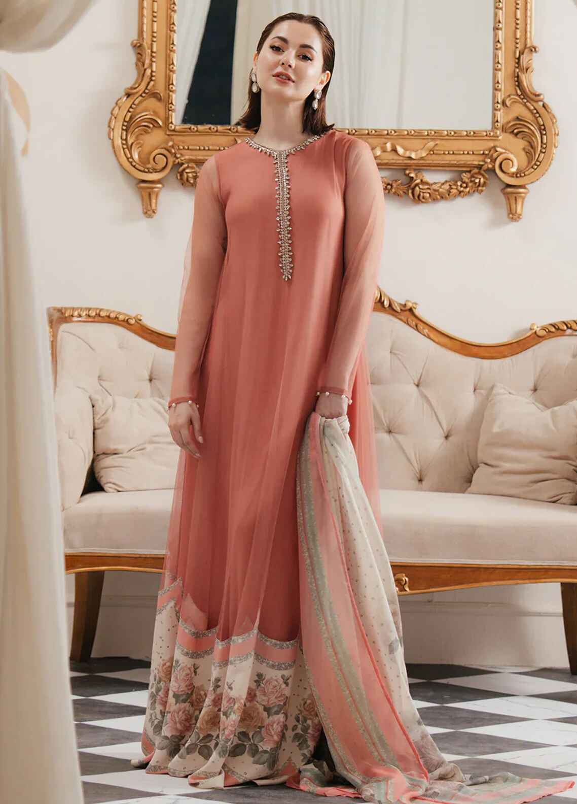 Embroidered Unstitched 3 Piece Net Suit LL-SAZIL DRESS-24 - Party Wear