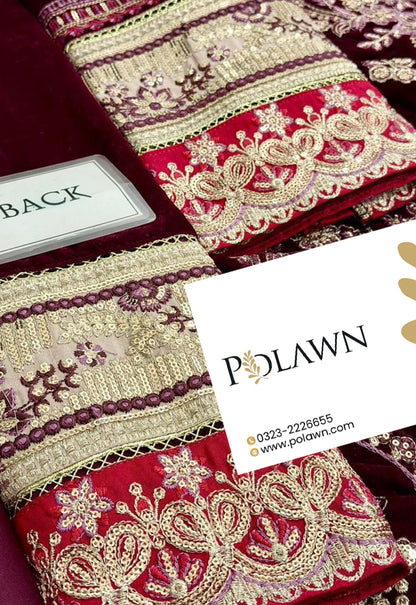 Embroidered Unstitched 3 Piece Velvet Suit ACV-VT-13 - Party Wear