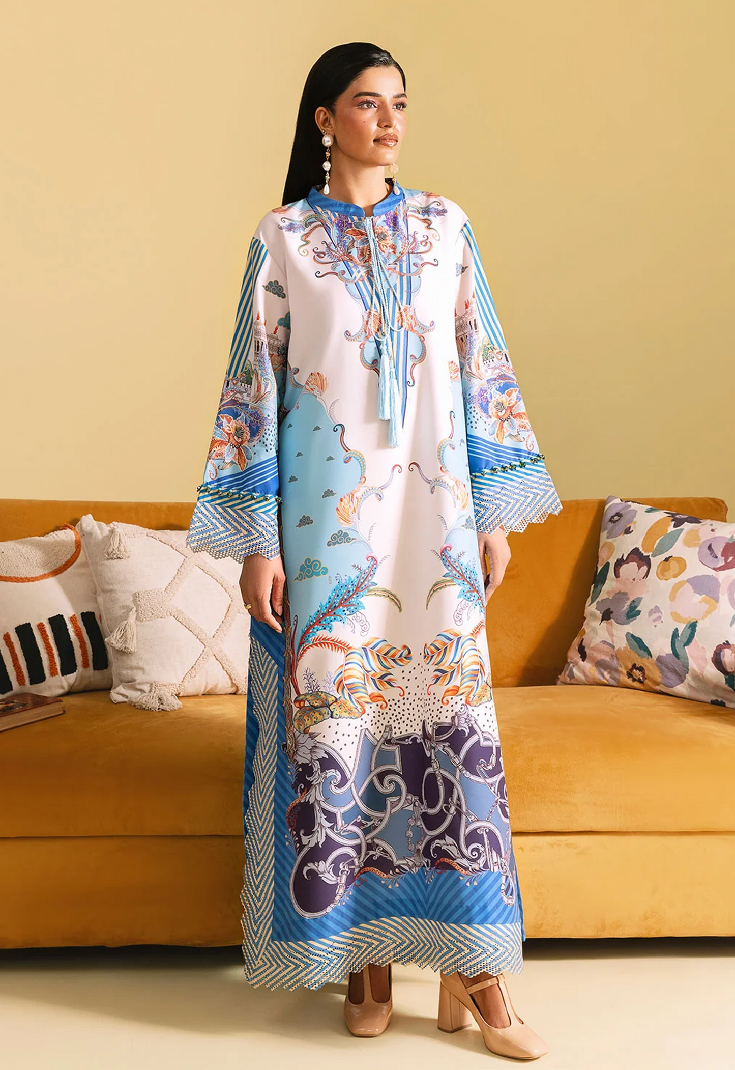 Embroidered Kaftaan Charmeuse Silk 2 Piece Unstitched Suit AK-AB-105 - Party Wear