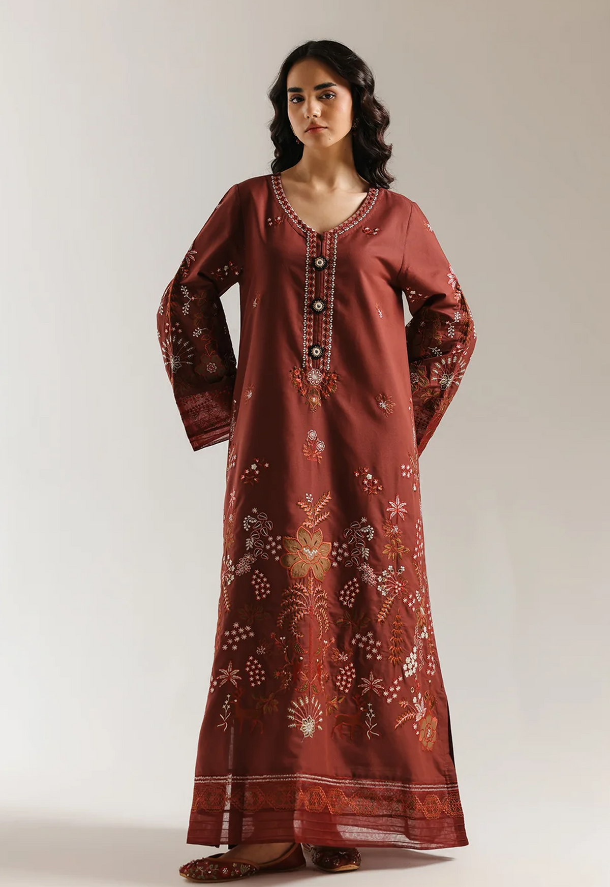 Embroidered Kaftaan Charmeuse Silk 2 Piece Unstitched Suit EK-E4028/103/801 - Party Wear
