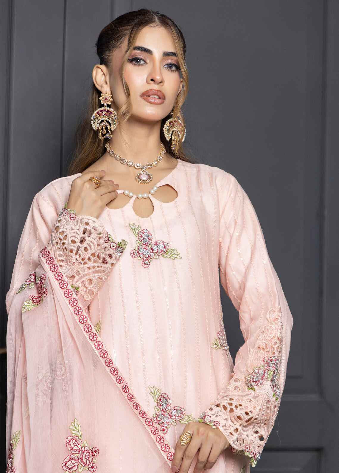 Mehru By Polawn Embroidered Stitched 3 Piece Chiffon Suit PD-24-803-Ready to Wear