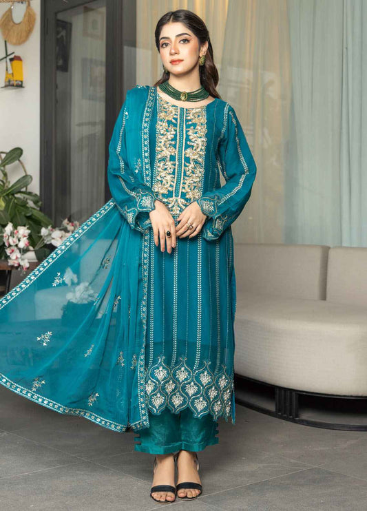 Mehru By Polawn Embroidered Stitched 3 Piece Chiffon Suit PD-24-804-Ready to Wear