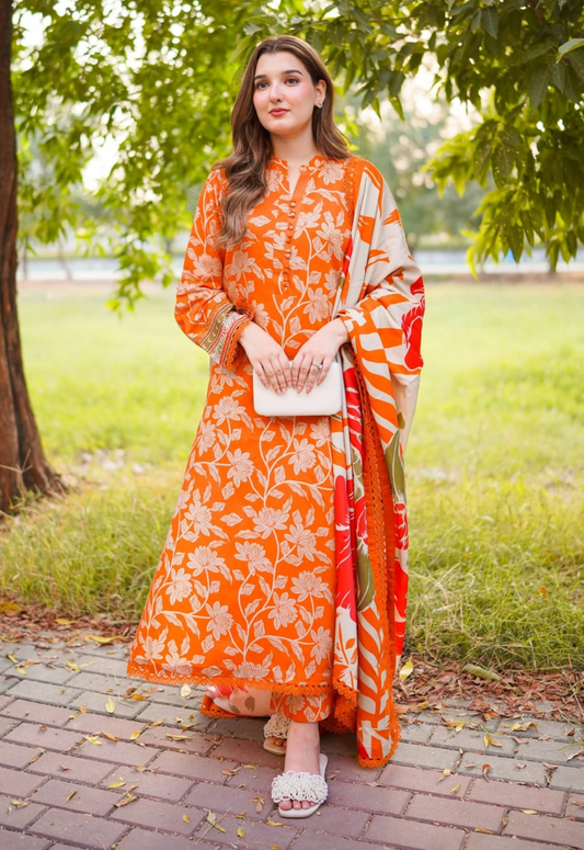 Embroidered Lawn 3 Piece Unstitched Suit MAROON-ACL-WPR-03- Summer Collection