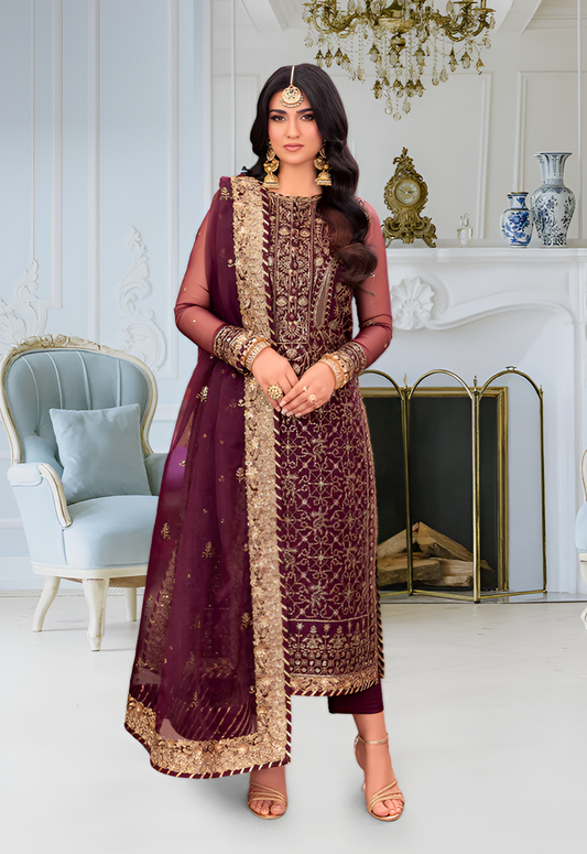 Embroidered Chiffon 3 Piece Unstitched Suit AJEMC-D24-25 - Party Wear
