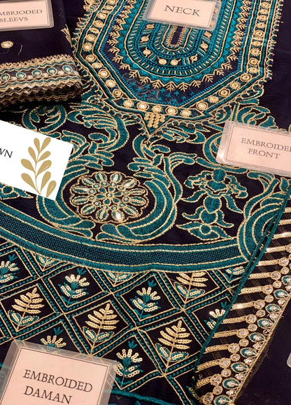 Embroidered Chiffon 3 Piece Unstitched Suit AJRNC-D10- 23-Party Wear