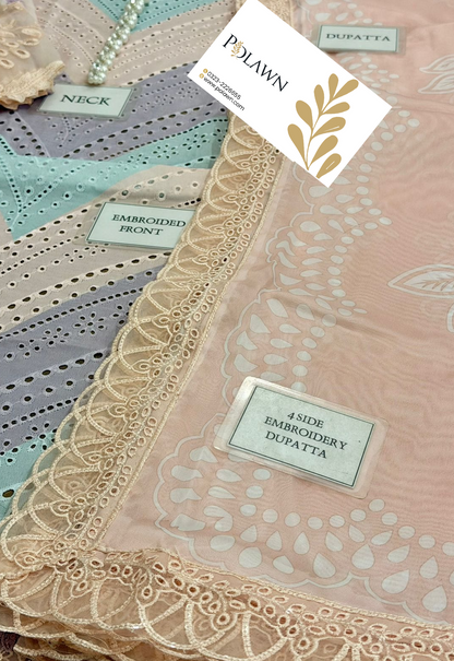 Embroidered Lawn 3 Piece Unstitched Suit MBL-D-2612-B-26 - Summer Collection