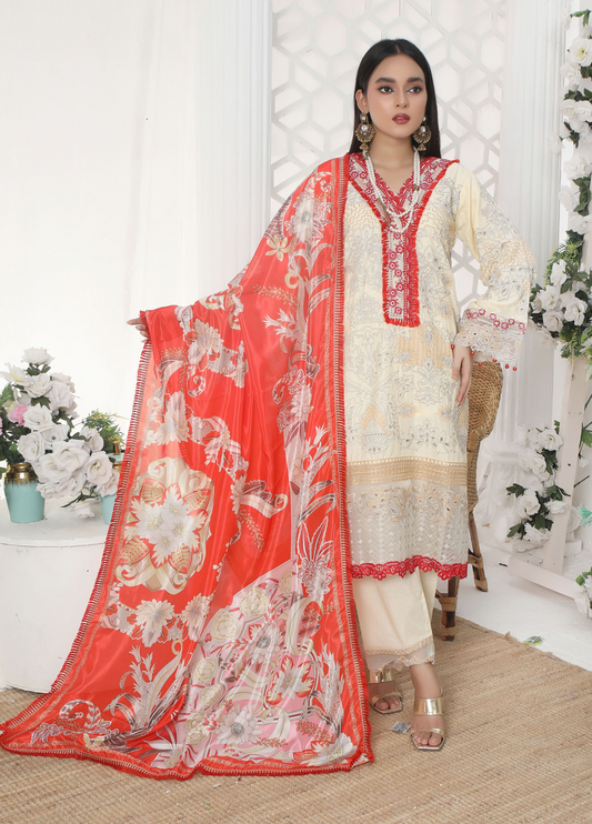 Embroidered Stitched 3 Piece Lawn Suit Design 202 Ready to Wear