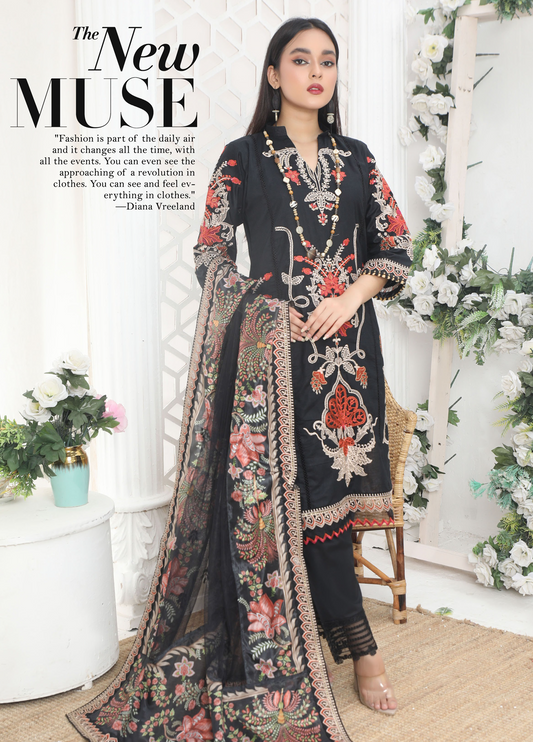 Embroidered Stitched 3 Piece Lawn Suit Design 204 Ready to Wear