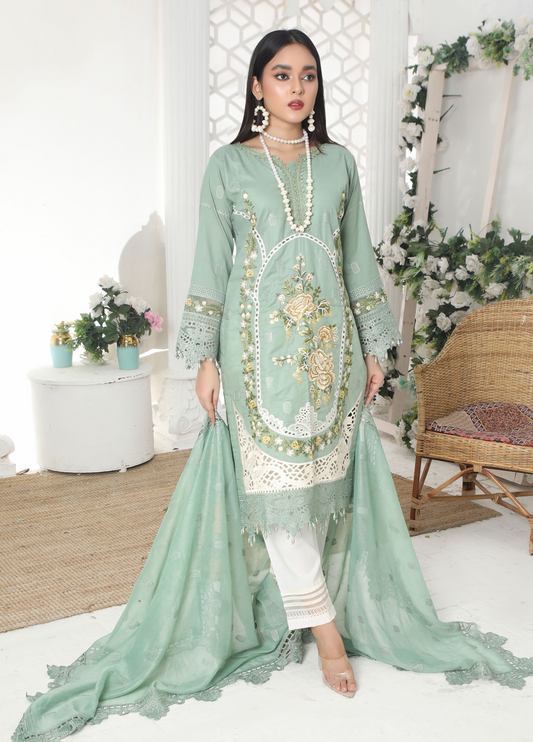 Embroidered Stitched 3 Piece Lawn Suit Design 206 Ready to Wear