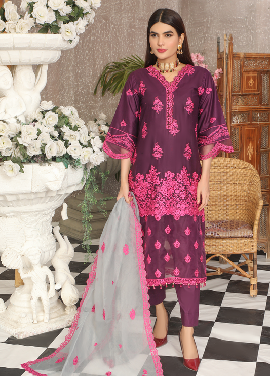 Embroidered Stitched 3 Piece Lawn Suit Design 302 Ready to Wear