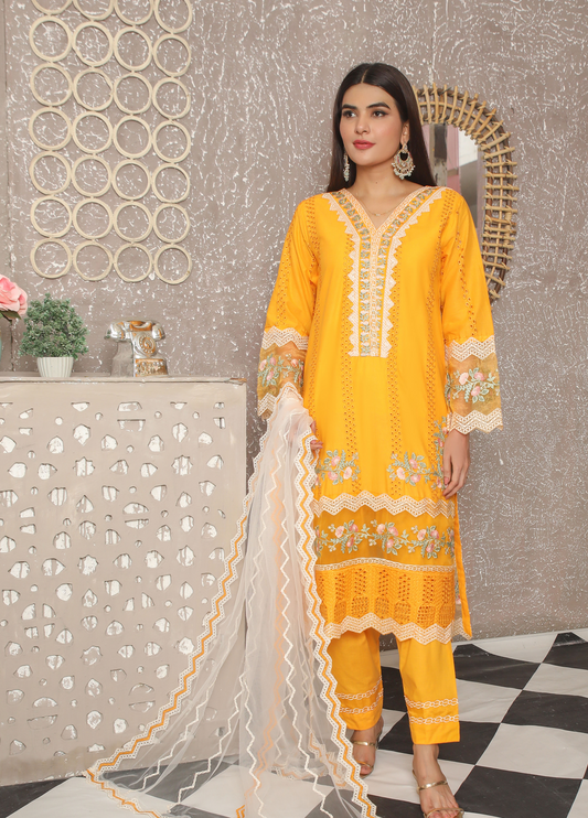 Embroidered Stitched 3 Piece Lawn Suit Design 304 Ready to Wear
