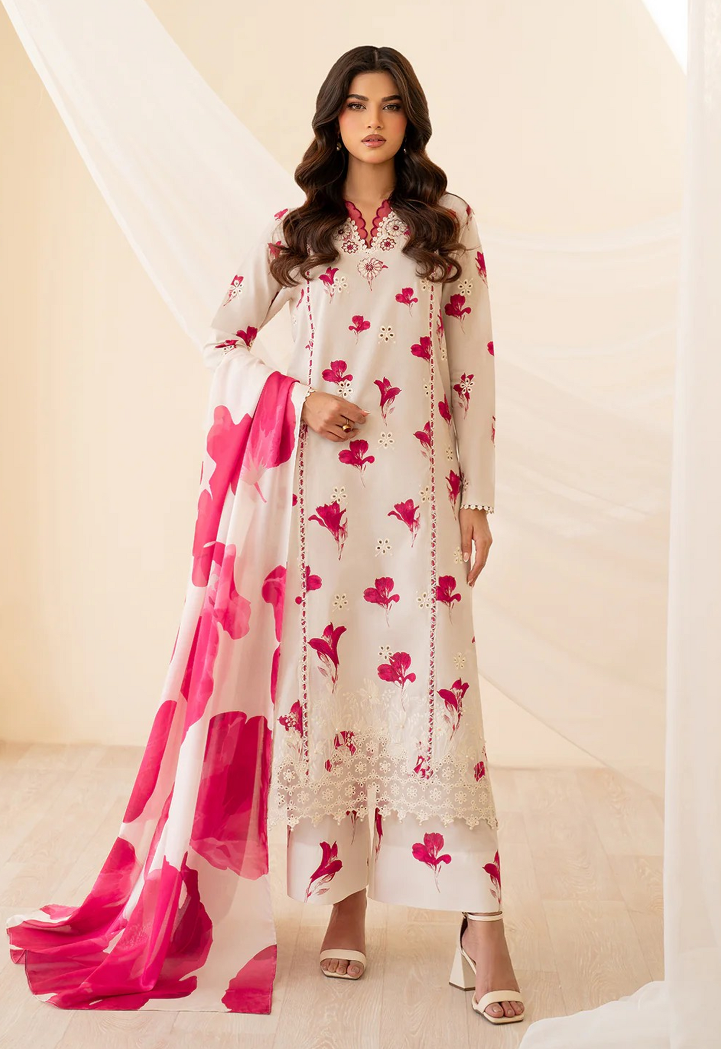 Embroidered Lawn 3 Piece Unstitched Suit IL-HU-UE-443 - Summer Collection