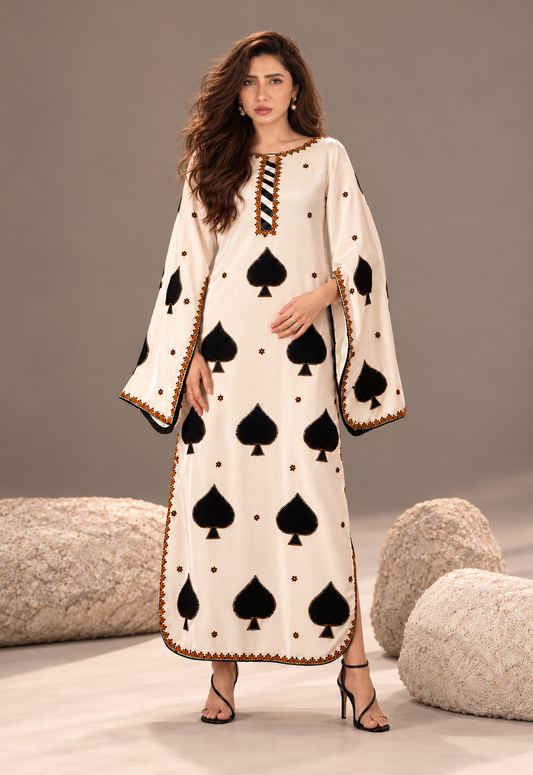 Printed Kaftaan Charmeuse Silk 2 Piece Unstitched Suit FK-SPADE Kaftan - Party Wear