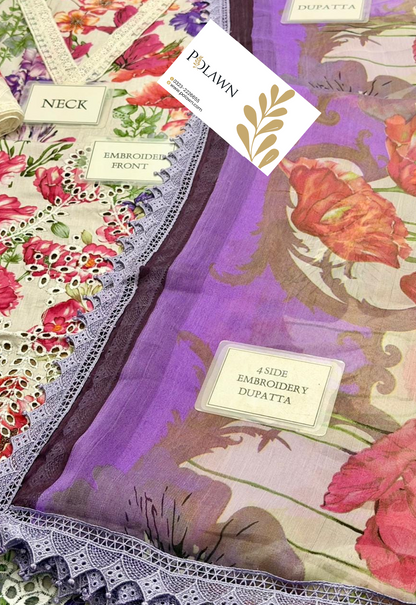 Embroidered Lawn 3 Piece Unstitched Suit MBL-MPT-2902-A-26 - Summer Collection