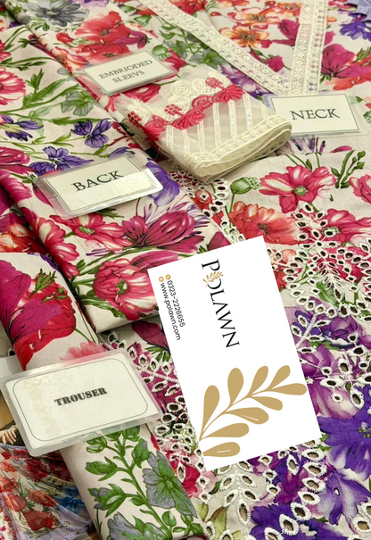 Embroidered Lawn 3 Piece Unstitched Suit MBL-MPT-2902-A-26 - Summer Collection