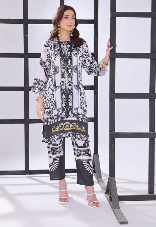 Polawn Printed Stitched 2 Piece Chamuse Silk Suit PB-CHAMUSE-101 - Basic Pret