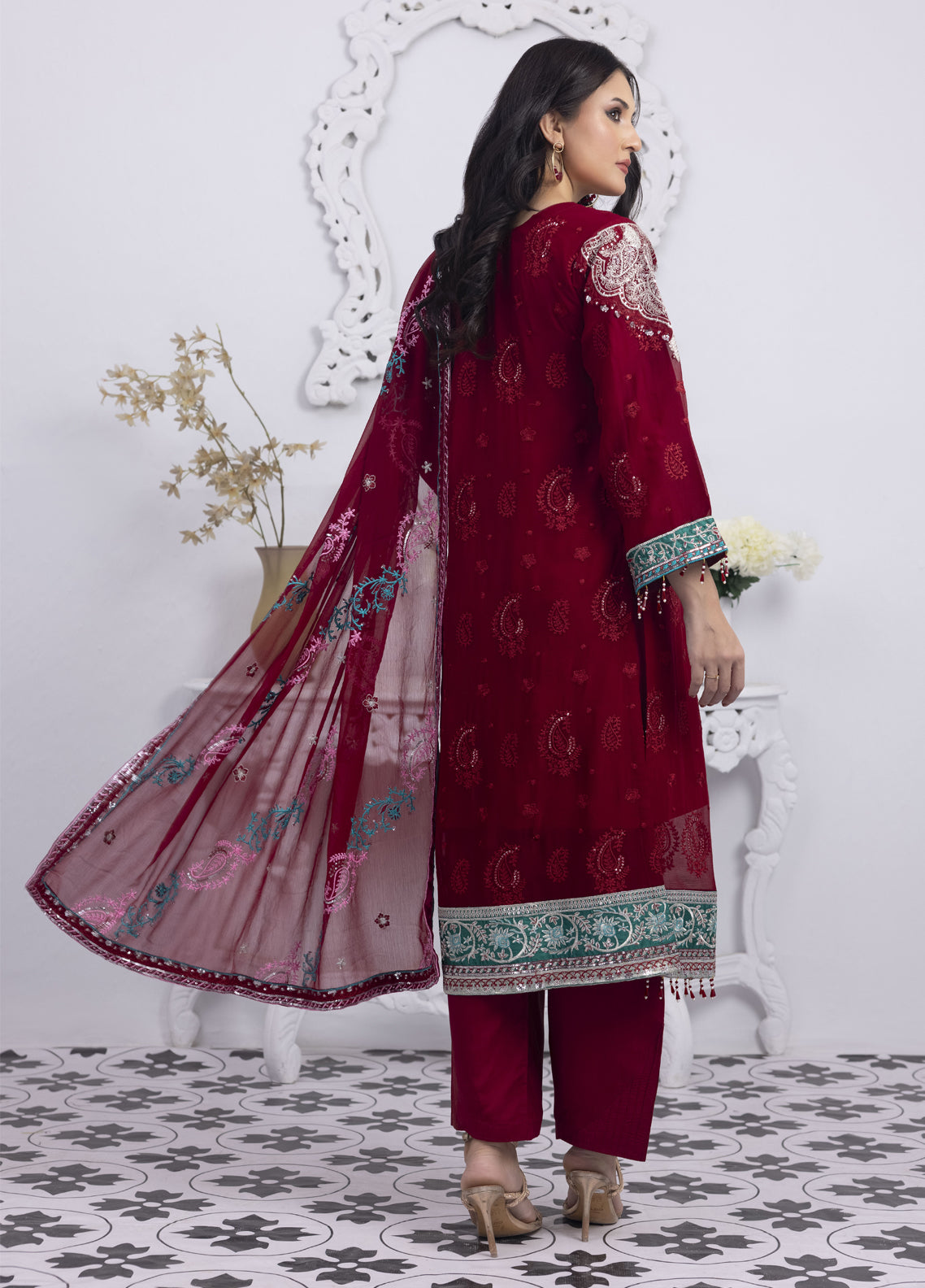 Mansoob By Polawn Embroidered Stitched 3 Piece Chiffon Suit PD-23-101 Ready to Wear
