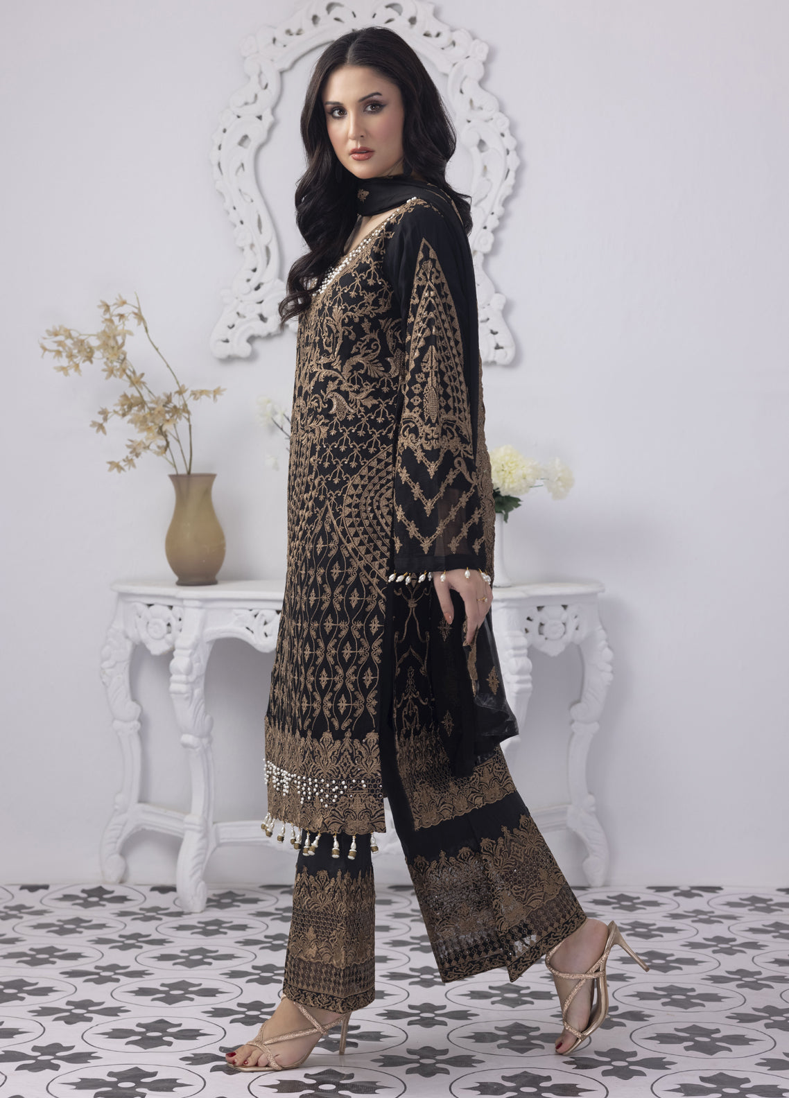 Mansoob By Polawn Embroidered Stitched 3 Piece Chiffon Suit PD-23-102 Ready to Wear