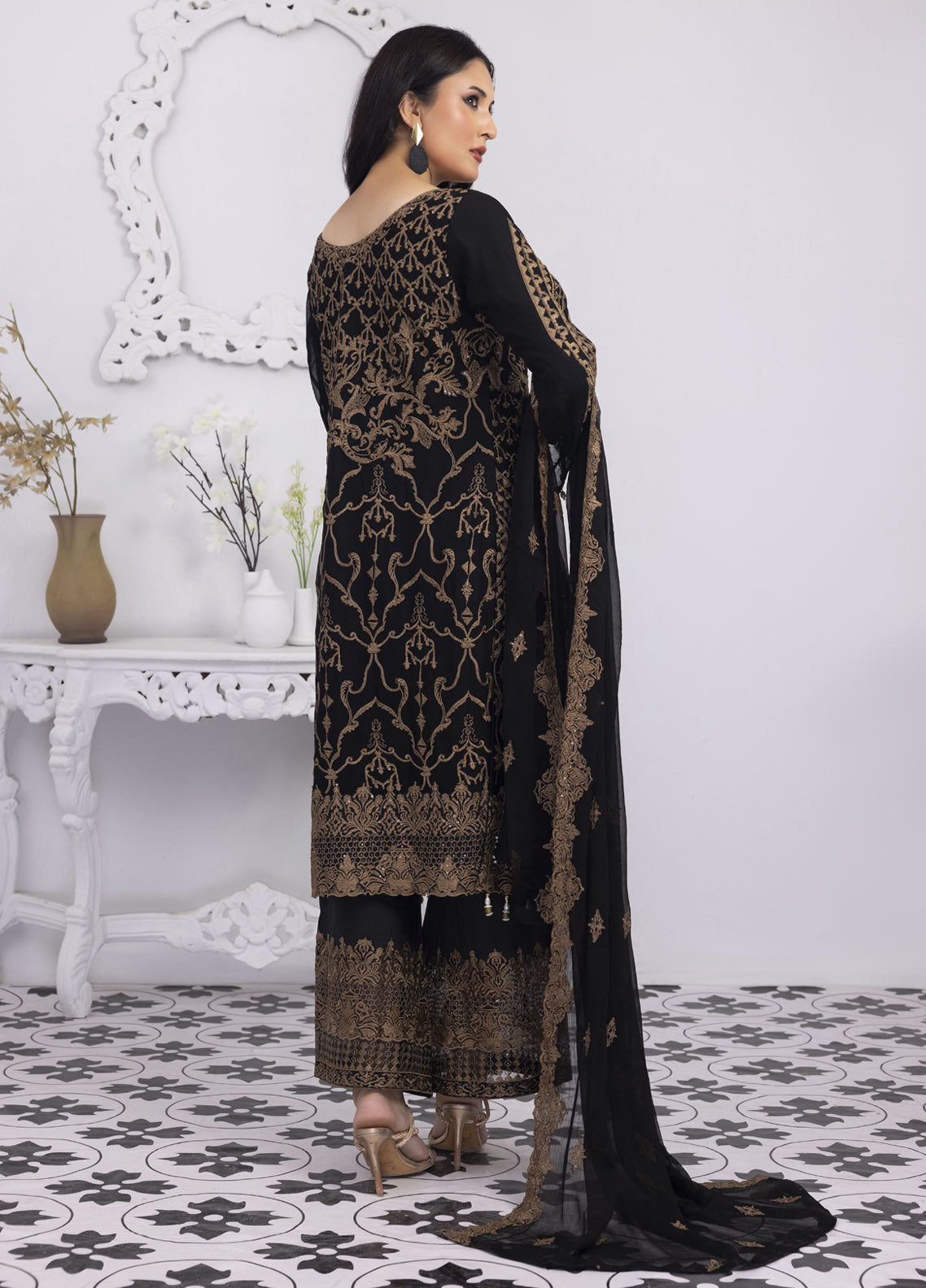 Mansoob By Polawn Embroidered Stitched 3 Piece Chiffon Suit PD-23-102 Ready to Wear