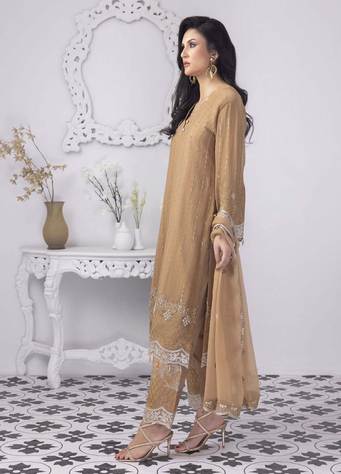Mansoob By Polawn Embroidered Stitched 3 Piece Chiffon Suit PD-23-103 Ready to Wear