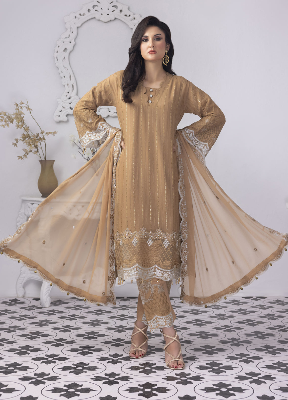 Mansoob By Polawn Embroidered Stitched 3 Piece Chiffon Suit PD-23-103 Ready to Wear