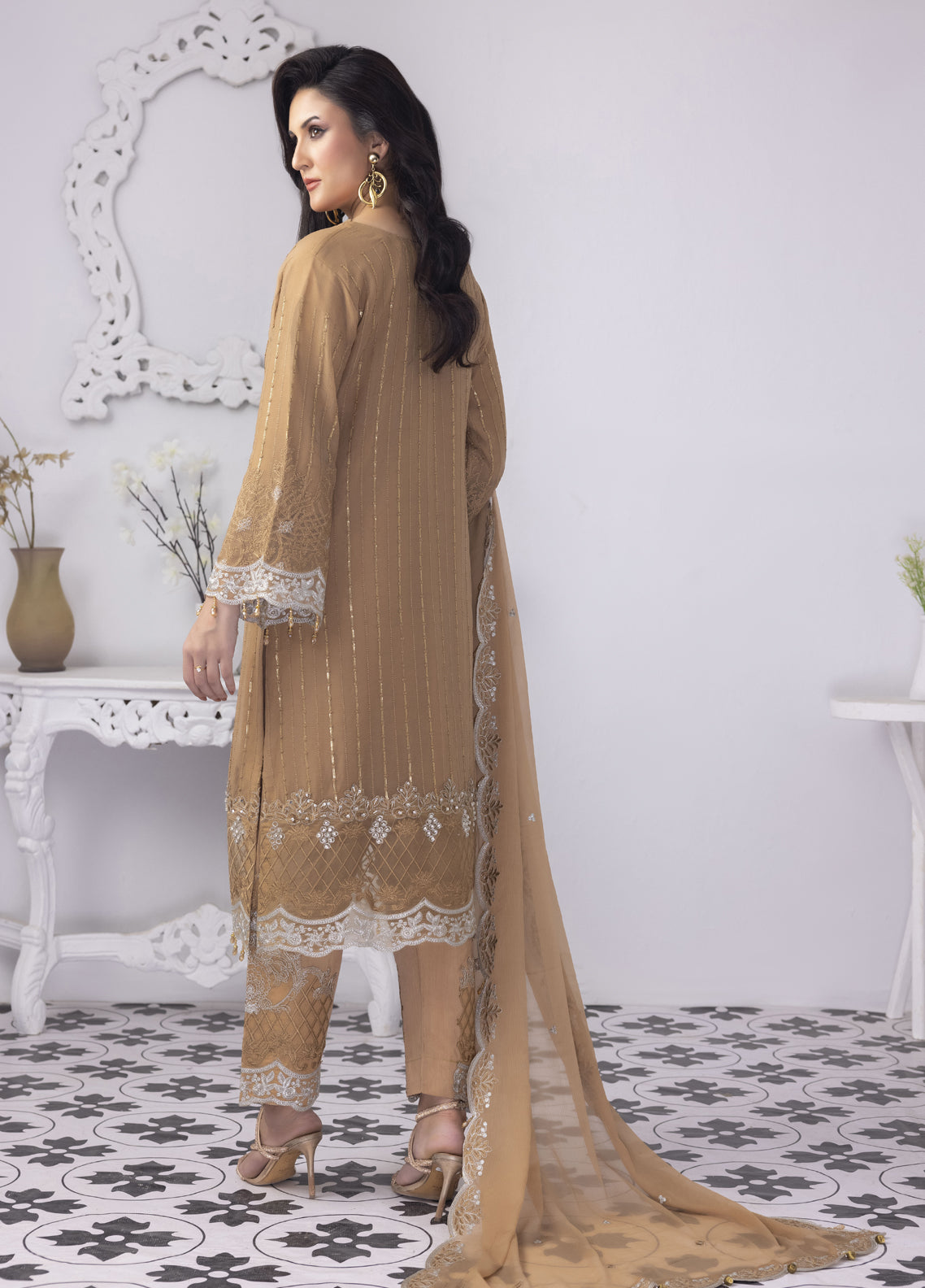 Mansoob By Polawn Embroidered Stitched 3 Piece Chiffon Suit PD-23-103 Ready to Wear