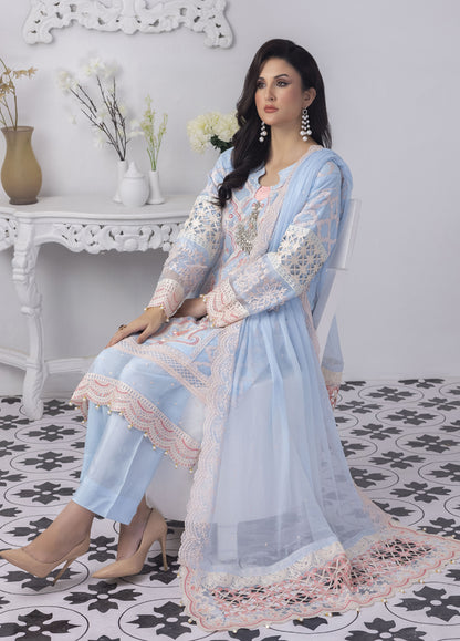 Mansoob By Polawn Embroidered Stitched 3 Piece Chiffon Suit PD-23-104 Ready to Wear