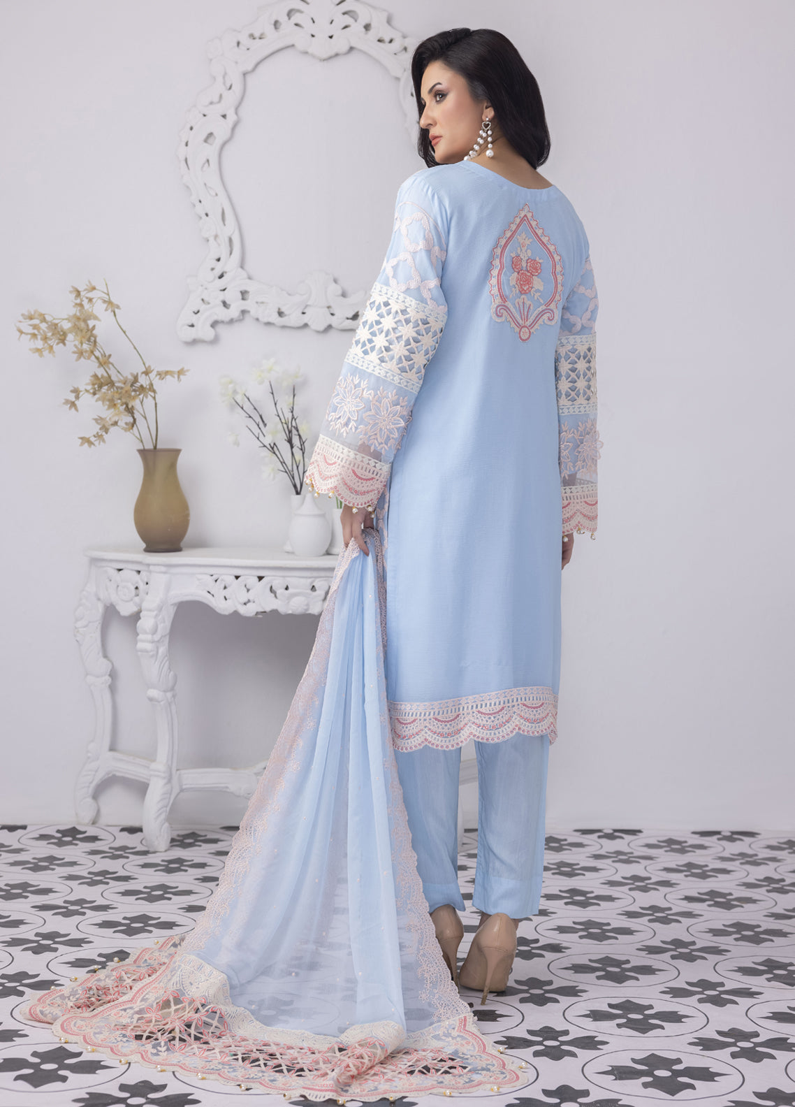 Mansoob By Polawn Embroidered Stitched 3 Piece Chiffon Suit PD-23-104 Ready to Wear