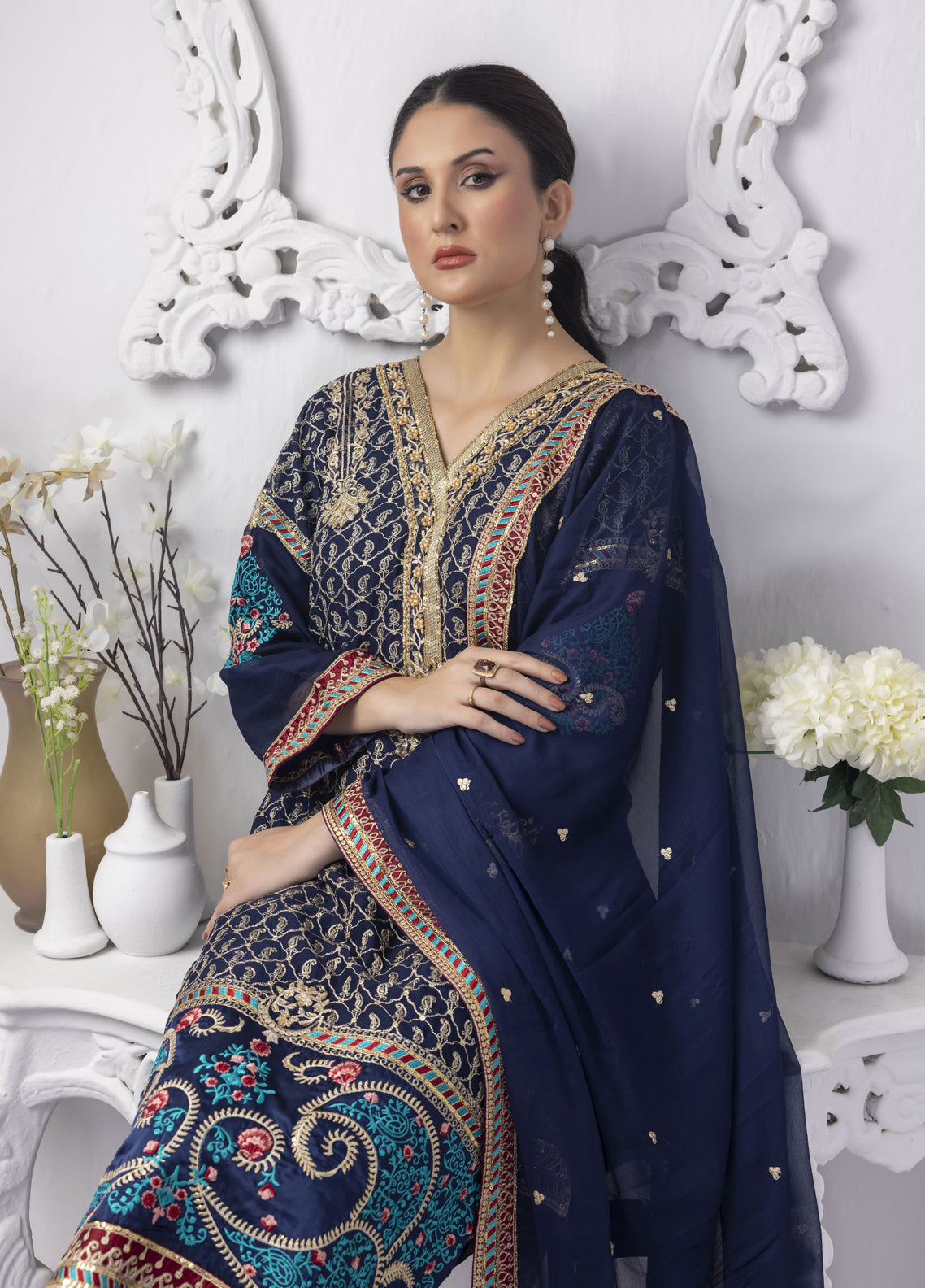 Mansoob By Polawn Embroidered Stitched 3 Piece Chiffon Suit PD-23-105 Ready to Wear