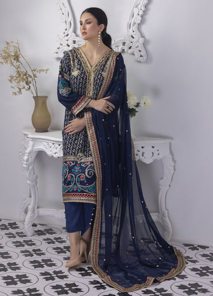 Mansoob By Polawn Embroidered Stitched 3 Piece Chiffon Suit PD-23-105 Ready to Wear