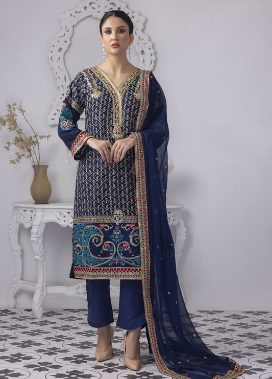 Mansoob By Polawn Embroidered Stitched 3 Piece Chiffon Suit PD-23-105 Ready to Wear