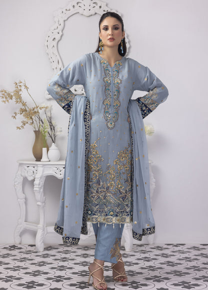 Mansoob By Polawn Embroidered Stitched 3 Piece Chiffon Suit PD-23-106 Ready to Wear