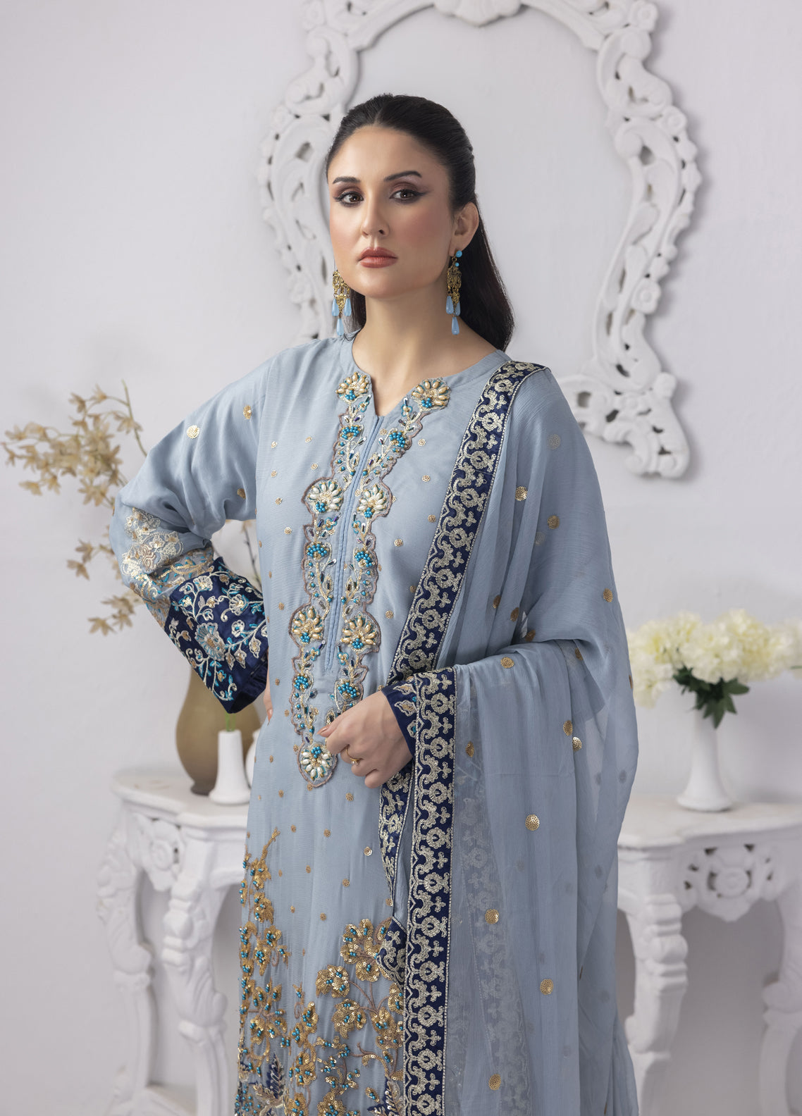 Mansoob By Polawn Embroidered Stitched 3 Piece Chiffon Suit PD-23-106 Ready to Wear