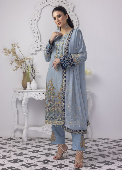 Mansoob By Polawn Embroidered Stitched 3 Piece Chiffon Suit PD-23-106 Ready to Wear