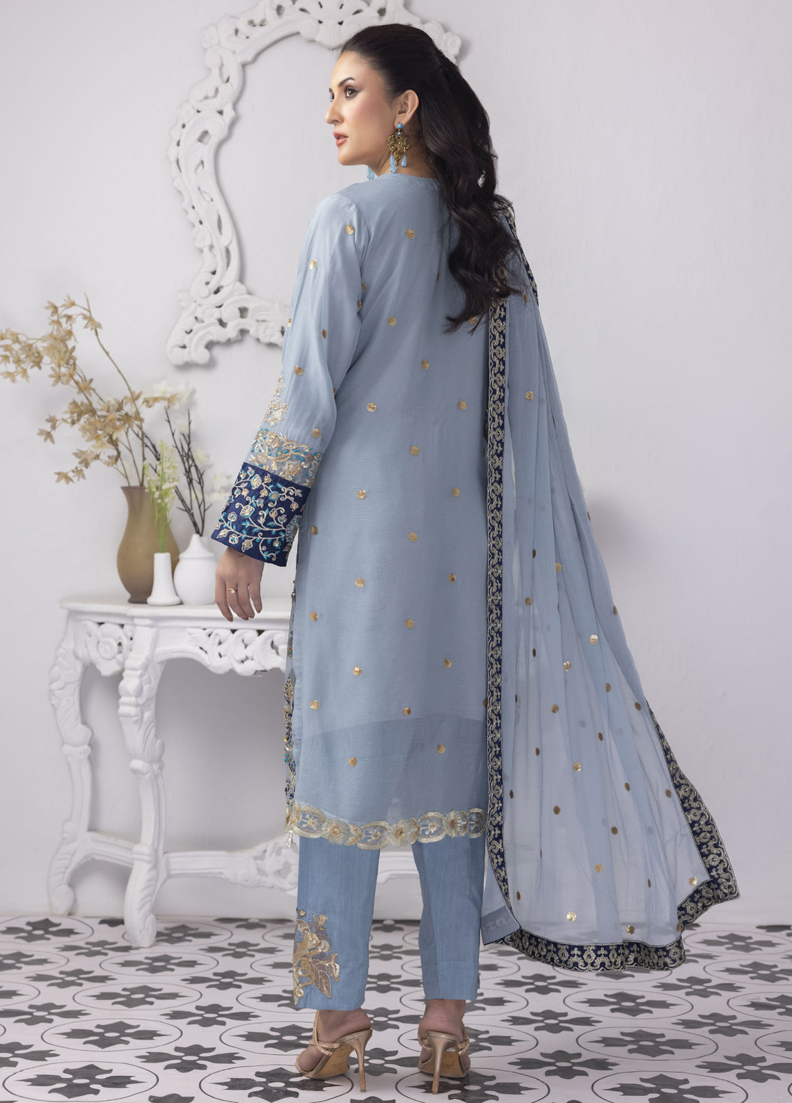 Mansoob By Polawn Embroidered Stitched 3 Piece Chiffon Suit PD-23-106 Ready to Wear
