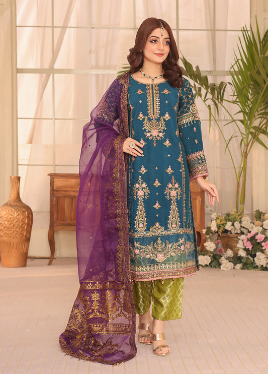 Noor-e-Jahan By Polawn Embroidered Stitched 3 Piece Chiffon Suit PD-23-302- Ready to Wear