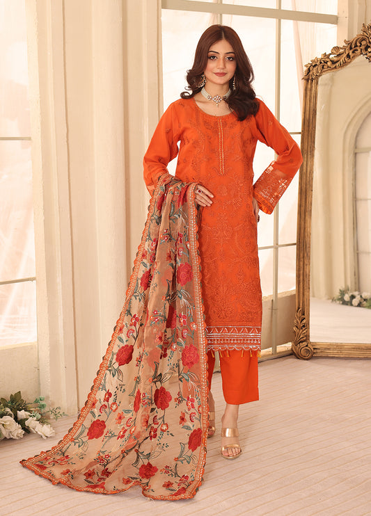 Noor-e-Jahan By Polawn Embroidered Stitched 3 Piece Organza Suit PD-23-303- Ready to Wear