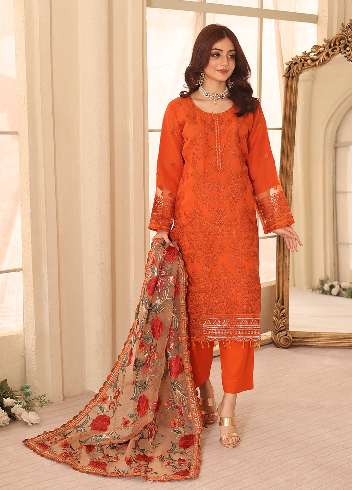 Noor-e-Jahan By Polawn Embroidered Stitched 3 Piece Organza Suit PD-23-303- Ready to Wear