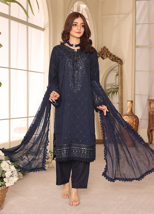 Noor-e-Jahan By Polawn Embroidered Stitched 3 Piece Chiffon Suit PD-23-304- Ready to Wear