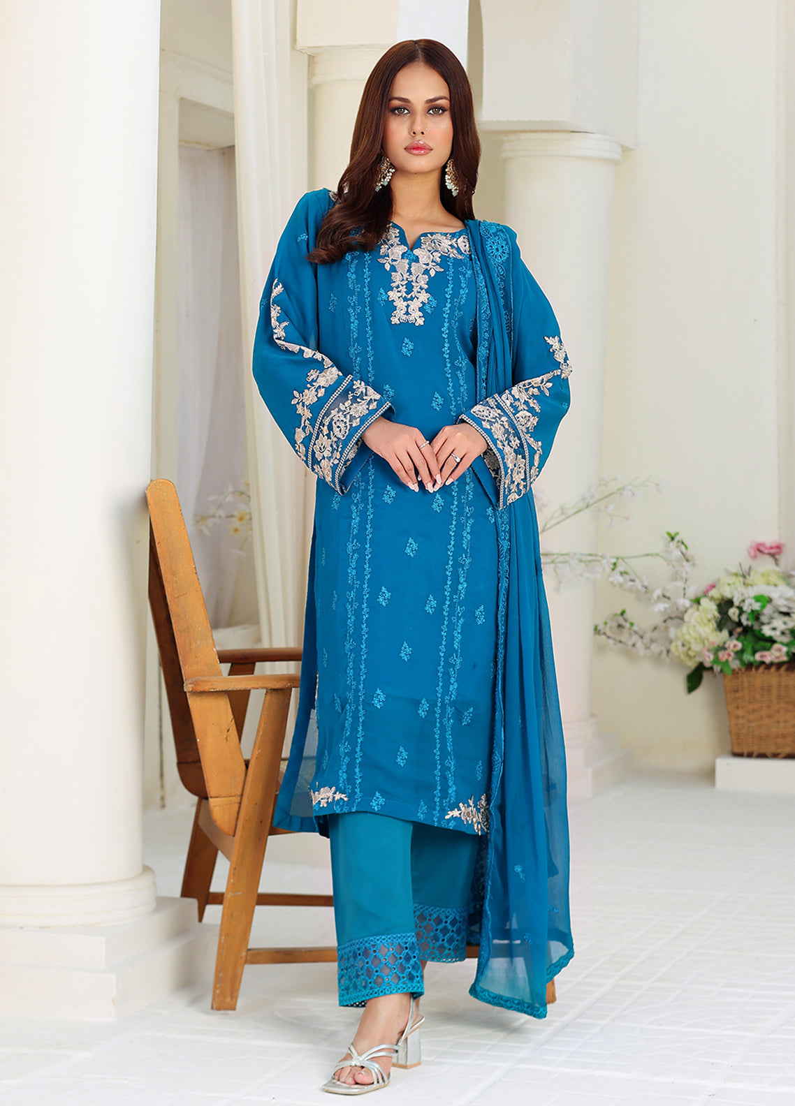 Daastan by Polawn Embroidered Unstitched 3 Piece Chiffon Suit PD-23-401- Party Wear